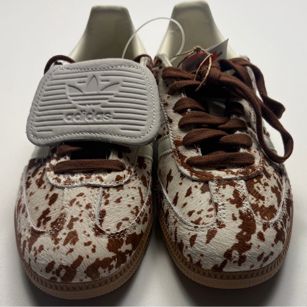 adidas Women's White and Brown Cow Print Samba Sneakers - Picture 4 of 13